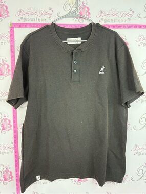 Kangol shirt waffle knit Men’s Short Sleeve Henley Shirt in grey Dark Brown
